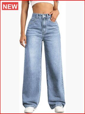 High Waisted Straight Leg Boyfriend Jeans Stretchy Denim Pants